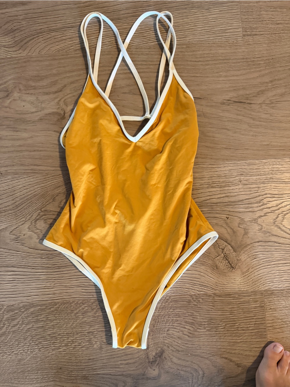 Womens mustard colors One-Piece Swimsuit with White Trim